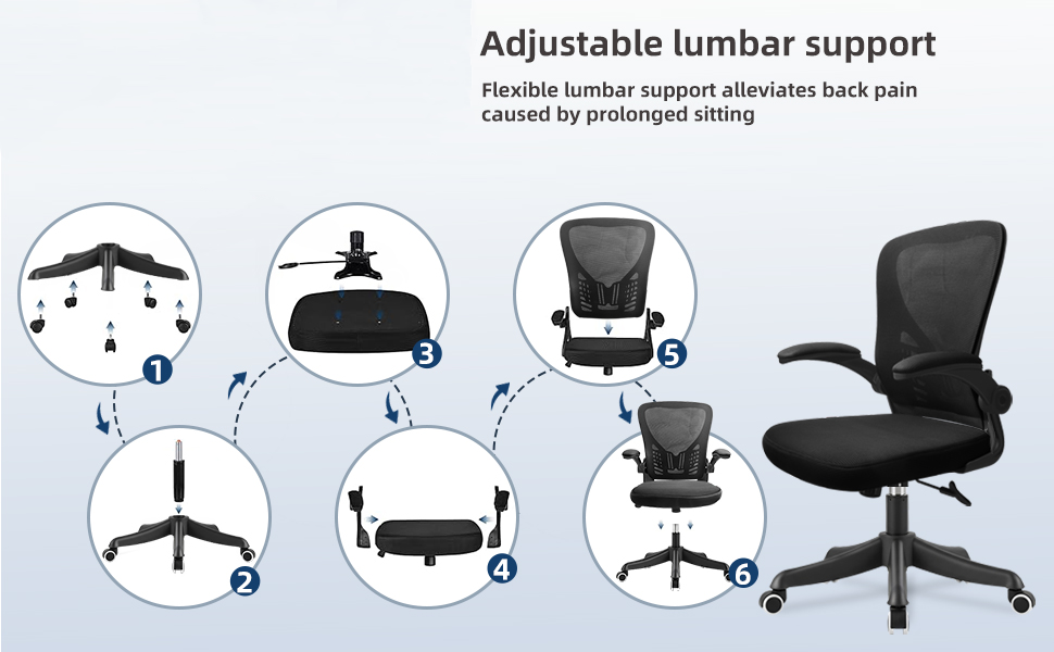 Ергономічне офісне крісло з підтримкою попереку та регульованою підголівником, велике сидіння, для офісу та дому (без підголівника)