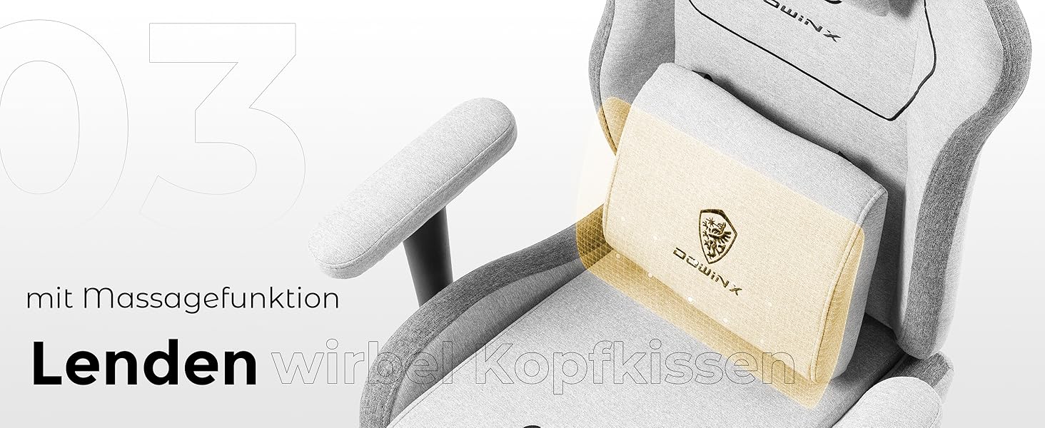 Ігровий крісло Dowinx з тканини, ергономічний геймерський крісло з м'якими підлокітниками, стабільний ігровий та офісний крісло для тривалого сидіння (Сірий)