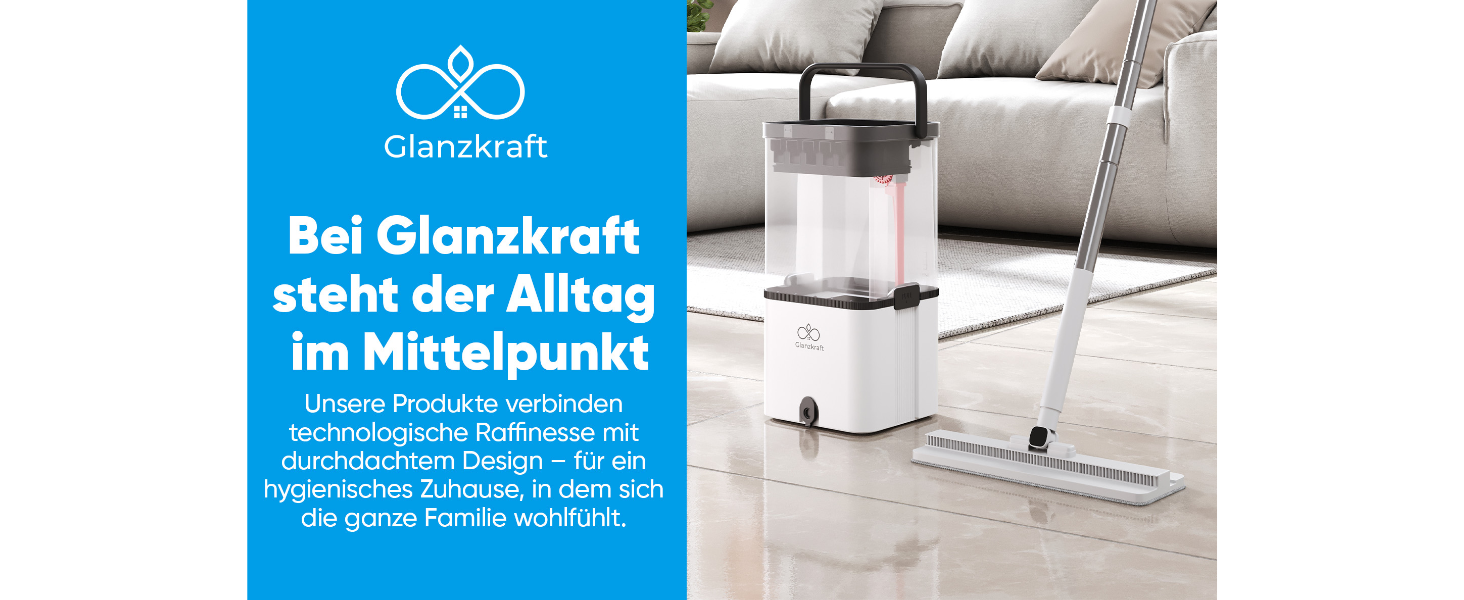 Набір для миття підлоги Wischmopp з відром – моп з 2-камерною системою та функцією відкачування – гігієнічний набір для прибирання – 2,5 л – білий