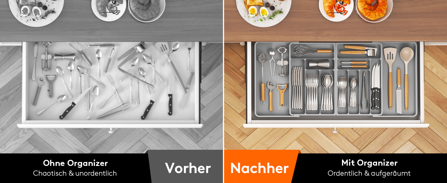 Органайзер для столових приборів Lifewit в шухляду, регульований (54.1-91.4 см x 43 см), 11-13 відділень, пластиковий, для ножів, виделок, ложок