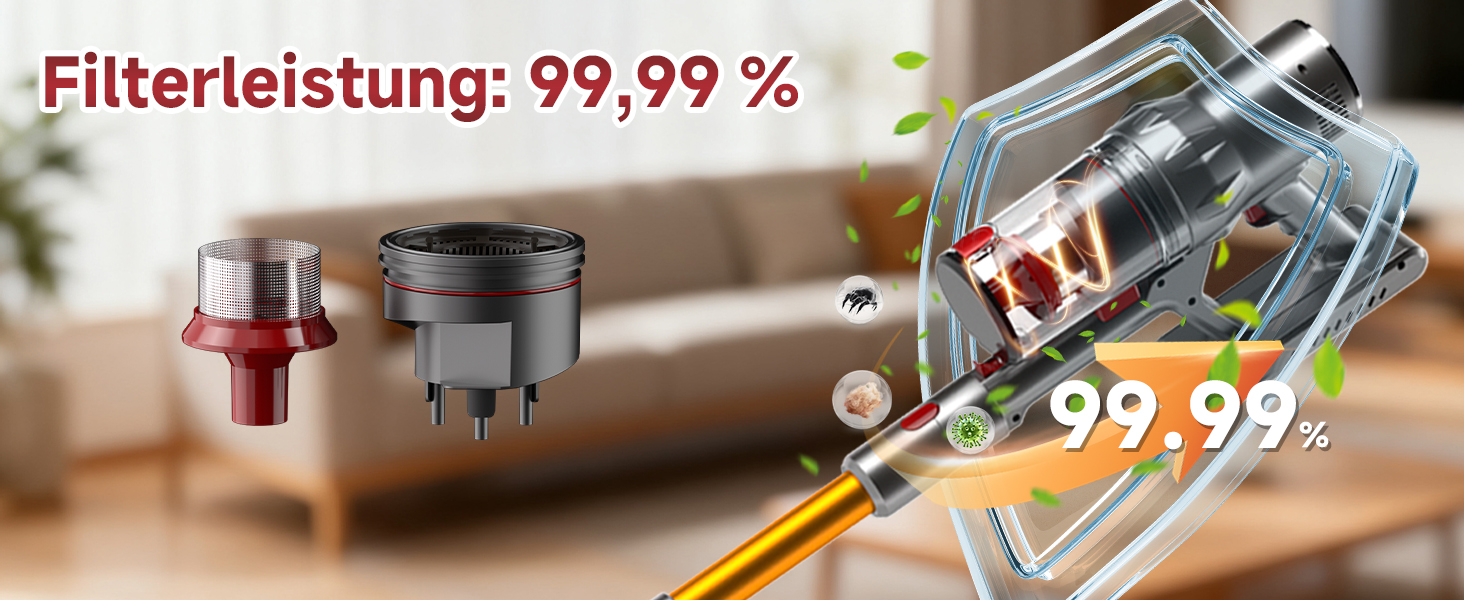 Акумуляторний пилосос Hearten 4-в-1 з LED дисплеєм та антизаплутувальною щіткою, керування одним дотиком, бездротовий пилосос з LED-підсвічуванням для шерсті тварин/килимів/твердих поверхонь (жовтий)