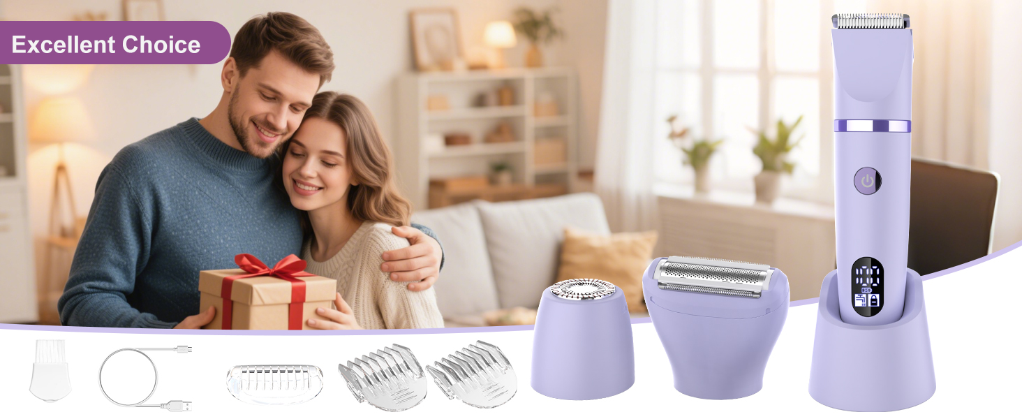 Електричний жіночий триммер 3-в-1 для обличчя, тіла та зони бікіні. Вологостійкий, з LCD-дисплеєм (фіолетовий)