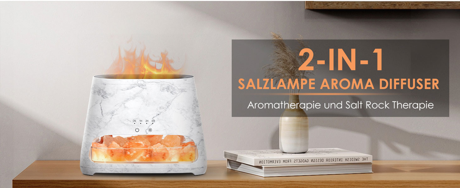 SALKING Аромадифузор з підсвічуванням та ефектом полум'я, 150 мл (Мрамор), зволожувач повітря, для ефірних олій