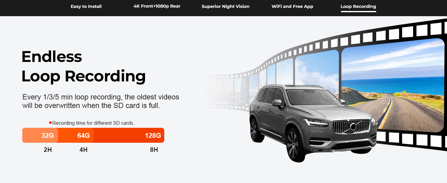 Відеореєстратор 4K для Volvo XC90 (2023-2026) Model B: Перед 4K, Зад 1080P, WiFi, Карта 64GB