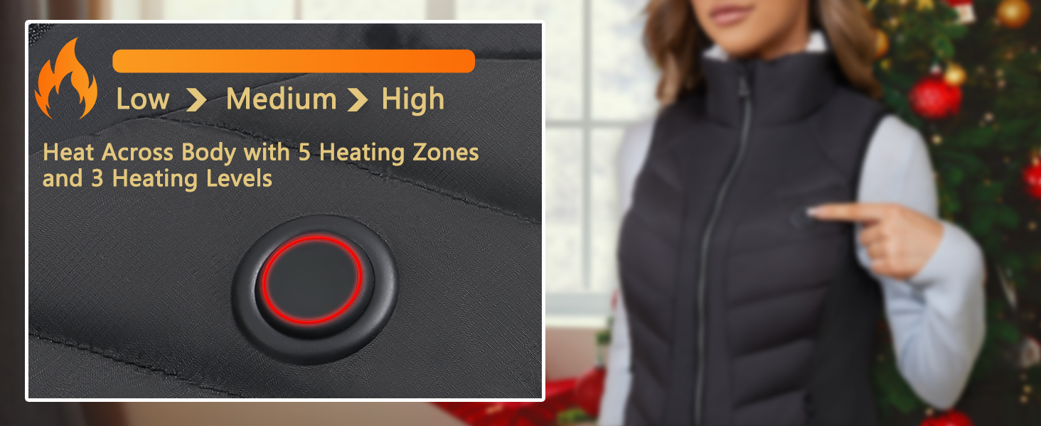 Тепла жилетка Vofuoti для жінок з акумулятором 10000 mAh, чорна, XS. 5 зон нагріву, ідеальний подарунок на Різдво.