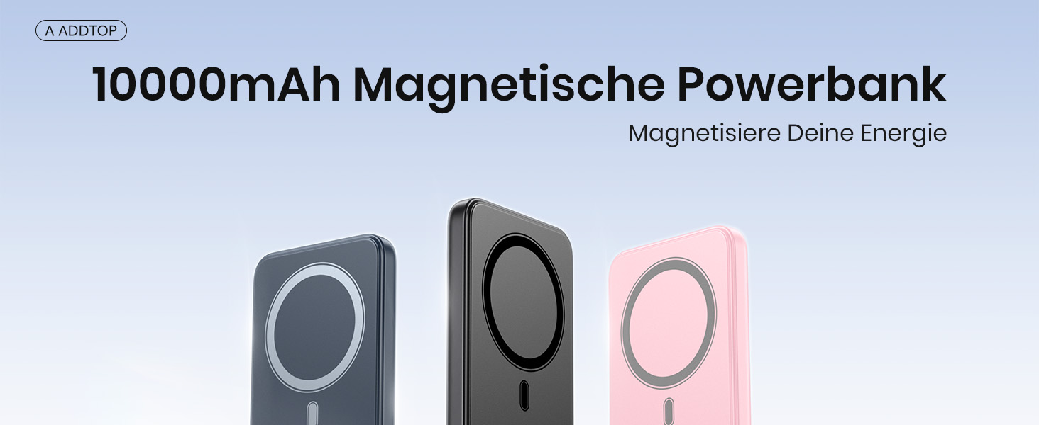 Power Bank A ADDTOP 10000mAh з PD 20W, USB-C, бездротова зарядка та LED дисплеєм (Рожевий)