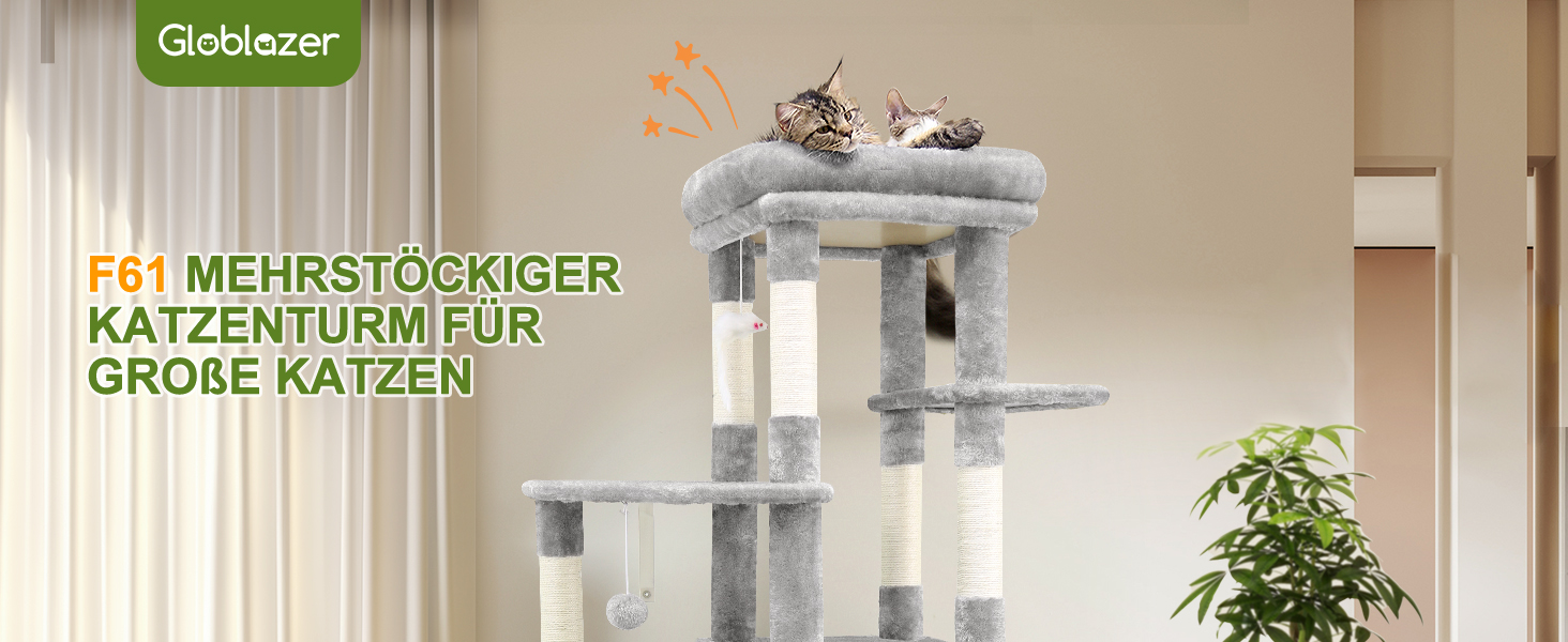 Драбина для котів Globlazer XL (156 см) з будиночком, платформами та когтеточками, сірий