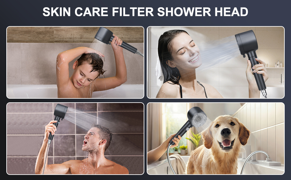 Насадка для душу з шлангом 2 м, фільтрована ручна лійка, високий тиск, економія води з мінеральними кульками, 5 режимів, стоп-функція для жорсткої води, залишків хлору, бактерій та важких металів, сірого кольору з шлангом