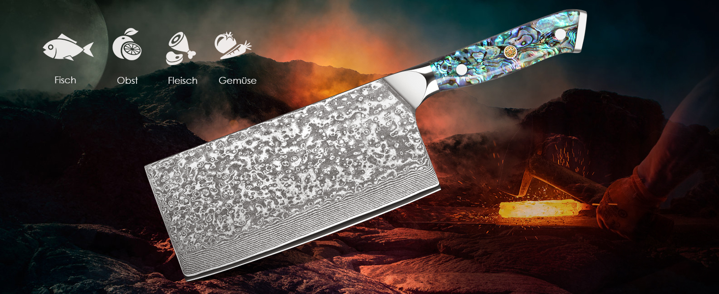 Ніж кухарський Дамаск з лезом 17.8 см, VG-10 сталь, ручка з мушлі Абалоне, подарункова коробка