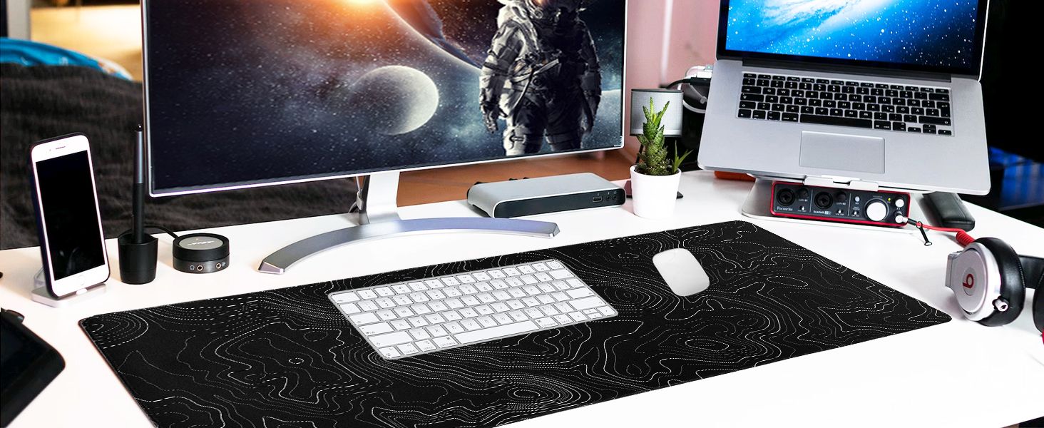 Ігровий килимок для миші Niviy Gaming Mousepad XXL 800x350мм, білий з топографічним принтом