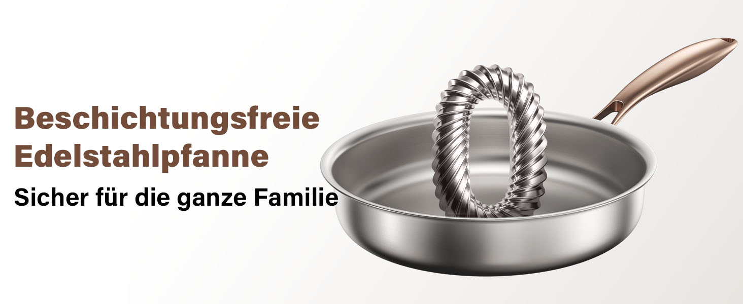 Сковорода Edelstal 28 см з титановим покриттям, індукційна, нержавіюча сталь 18/10, з рожево-золотистою ручкою (без PTFE, PFAS, PFOA) для всіх типів плит