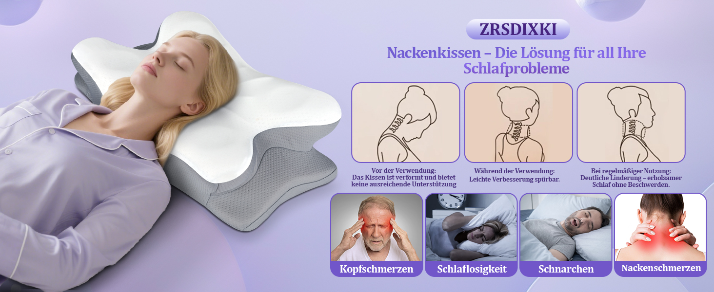 Подушка для шиї з Memory Foam - Ортопедична подушка для сну, бічних, спинних та тих, хто спить на животі. Підтримка шиї.