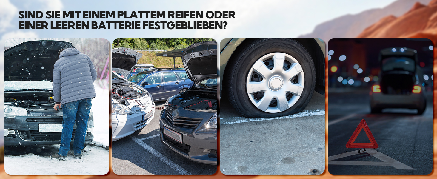 Powerbank Starthilfe JC8-12000mAh: Powerbank для авто з компресором, 12000mAh, LED-лампа, USB-C, ресeт-комплект