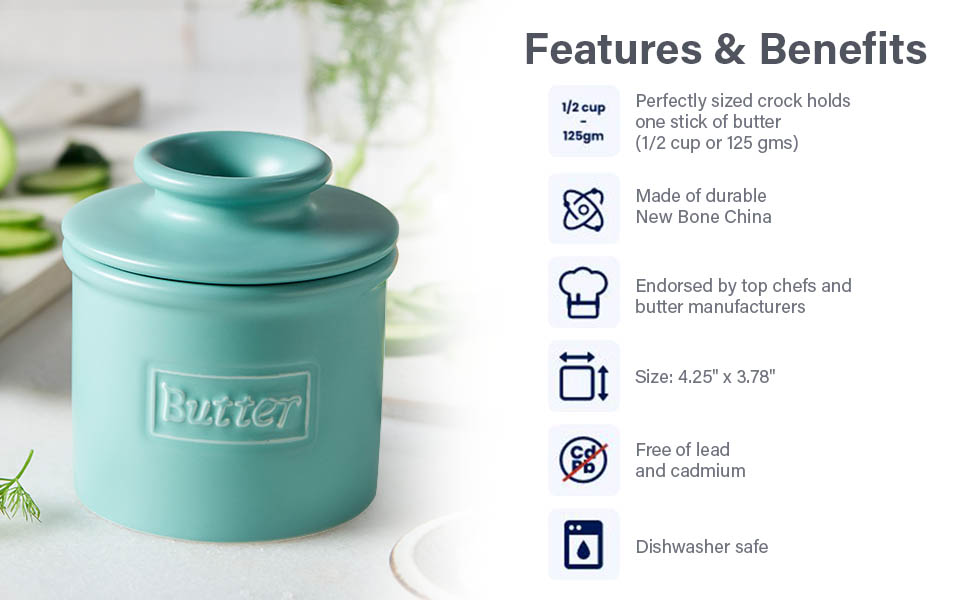 Butter Bell - The Original Butter Bell by L. Tremain, French Ceramic Butter Dish for Spreadable Butter, Maraschino Red, Glossy Surface, Retro Café Collection