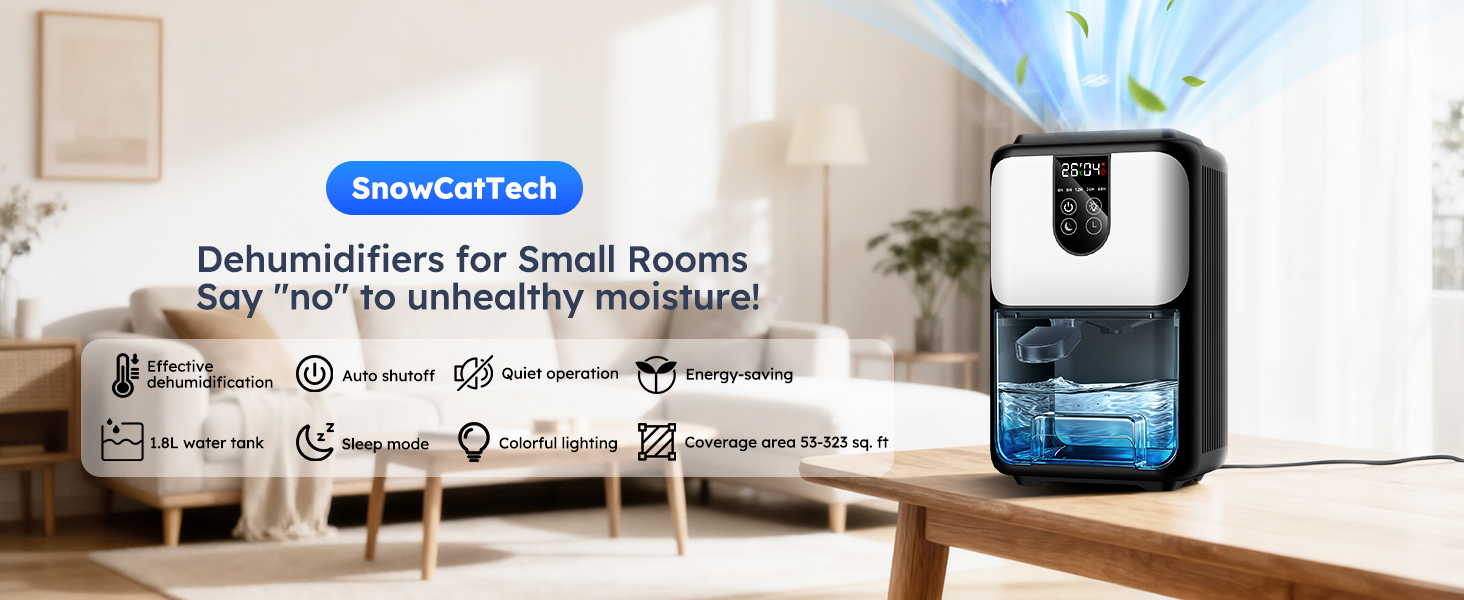 Електричний осушувач повітря 1800 мл з автовимкненням, тихий осушувач для дому з 7 кольоровою підсвіткою, таймером 48 годин - ідеальний для спальні, ванної кімнати, підвалу, кемперу та шафи. Сірий колір.