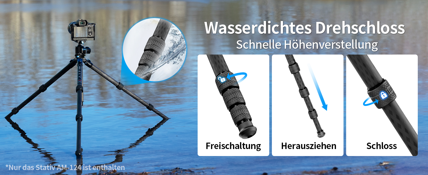 Штатив SIRUI AM124 з кульковою головкою AM01, карбоновий, для камери, легкий, туристичний, водонепроникний, 159 см, навантаження 12 кг