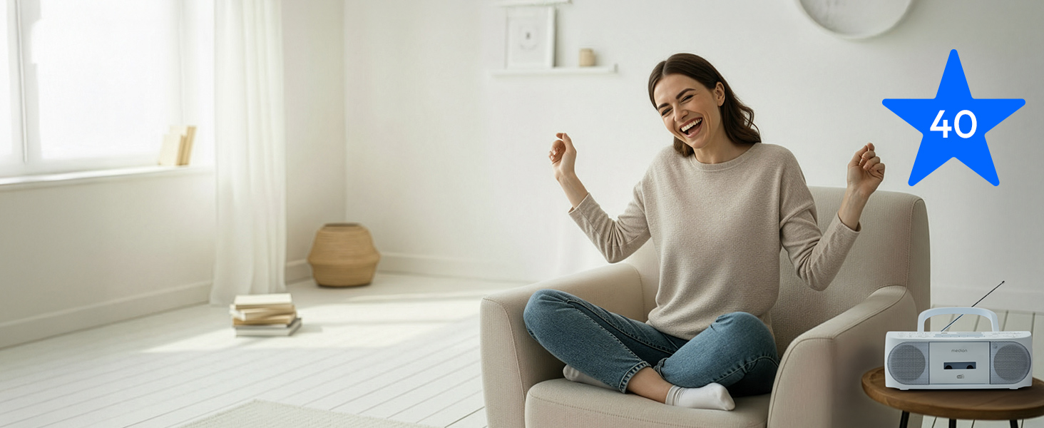 MEDION DRX-1 Plus Бумбокс: DAB+, Bluetooth, CD, MP3, касети, AUX, Stereo Sound System, зелений/блакитний