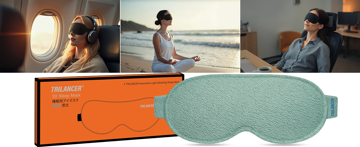 3D маска для сну Trilancer, блокує 99.99% світла, ультрам'яка, для комфортного сну, медитації та подорожей (зелена)