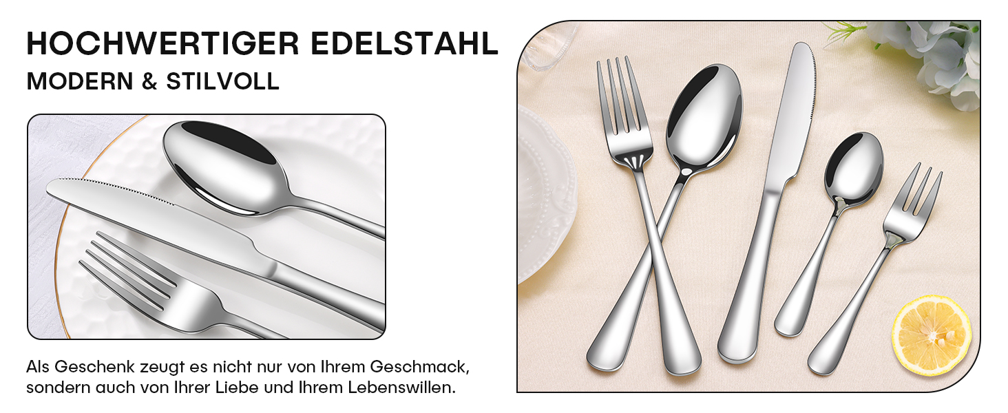 Набір столових приборів на 6 осіб, 30 предметів: виделки, ложки, ножі, нержавіюча сталь, дзеркальне полірування, для посудомийної машини