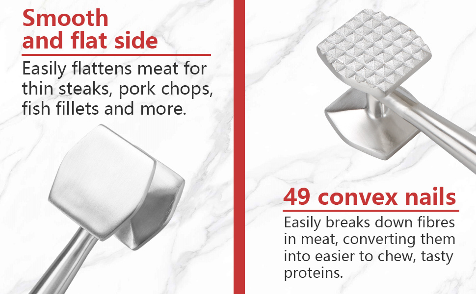 АКОЛАФЕ Fleischklopfer: М'ясорубка для відбивання м'яса з нержавіючої сталі, 26 см, подвійна сторона, для стейків, курки, свинини, реберець, антипригарне покриття, з отвором для підвішування, придатна для миття в посудомийній машині