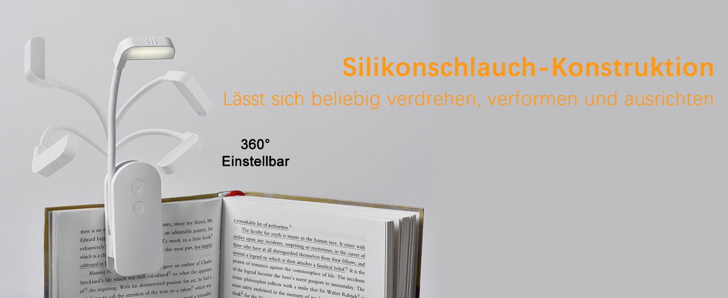 LED-лампа для читання з USB-зарядкою, 9 світлодіодів, 3 режими температури кольору, регульована яскравість, гнучкий поворот на 360°, для читання в ліжку