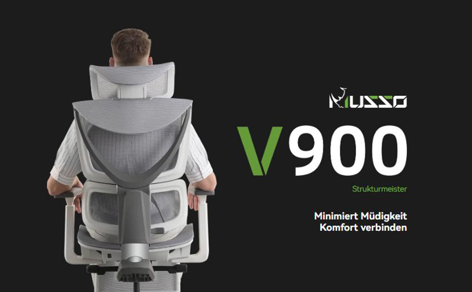 Ергономічне крісло для офісу Musso V900 Structure Master з регульованою спинкою, підтримкою попереку, 4D підлокітниками та підголівником, сітчаста спинка для дому/офісу (без підніжки)