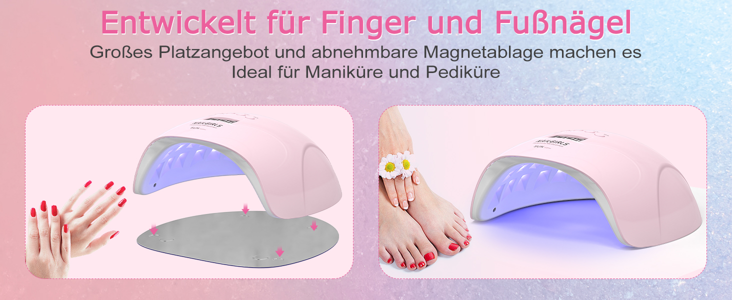 LED UV лампа для нігтів NAILGIRLS 150W з таймером, датчиком та LCD дисплеєм. Підходить для гель-лаку, пальців та нігтів. Рожевий колір.