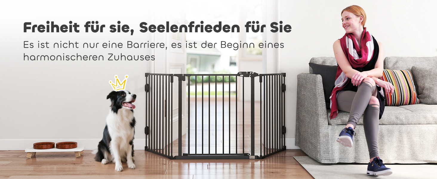 Захисне ґратка для собак PawHut - відбійник для дому, 3 панелі, чорний (202.5 x 76 см)