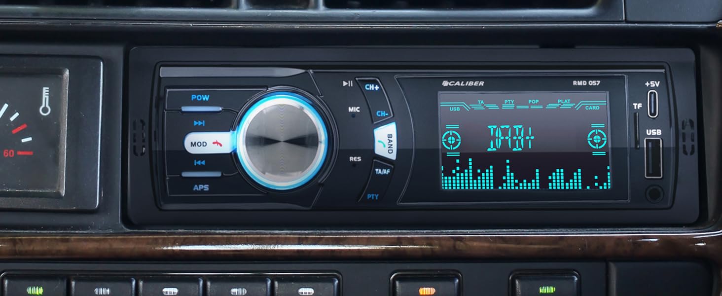 Автомагнітола Caliber 1DIN Bluetooth, DAB+/FM, 4x75 Вт, USB, MicroSD, зарядка 2.1A, Aux-in, гучний зв'язок, зовнішній мікрофон, RCA вихід, антена DAB+, підтримка MP3/WMA/APE/FLAC/AAC