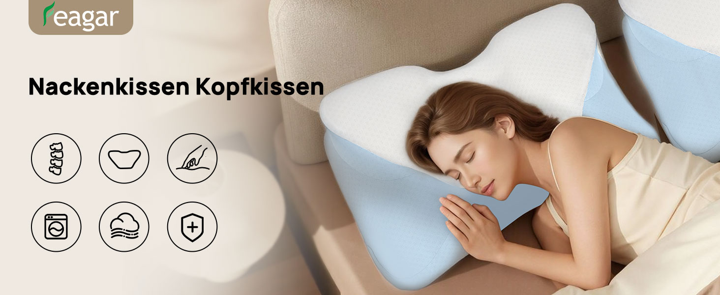 Ергономічна подушка для шиї Feagar у формі метелика з ефектом пам'яті (Memory Foam), синя