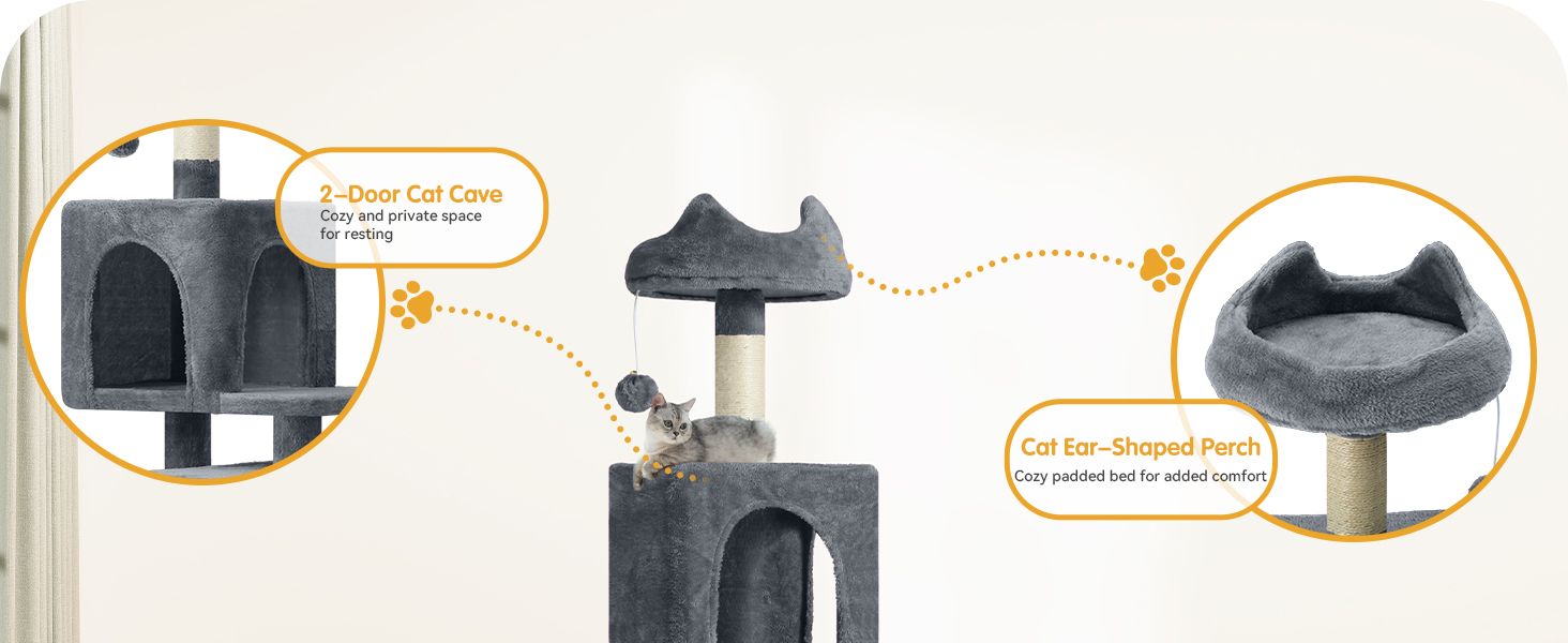 Котячий комплекс YITAHOME XXL з сизалевими стовпцями, 3 платформами, 2 хованками, гамаком, іграшками та когтеточкою, 137 см (темно-сірий)
