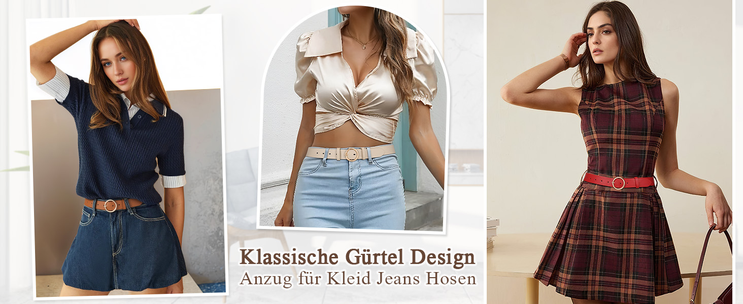 Жіночі шкіряні ремені WERFORU (2 шт.) для джинсів та штанів, з золотою пряжкою O-Ring, чорний+коричневий, розмір талії 65-75 см