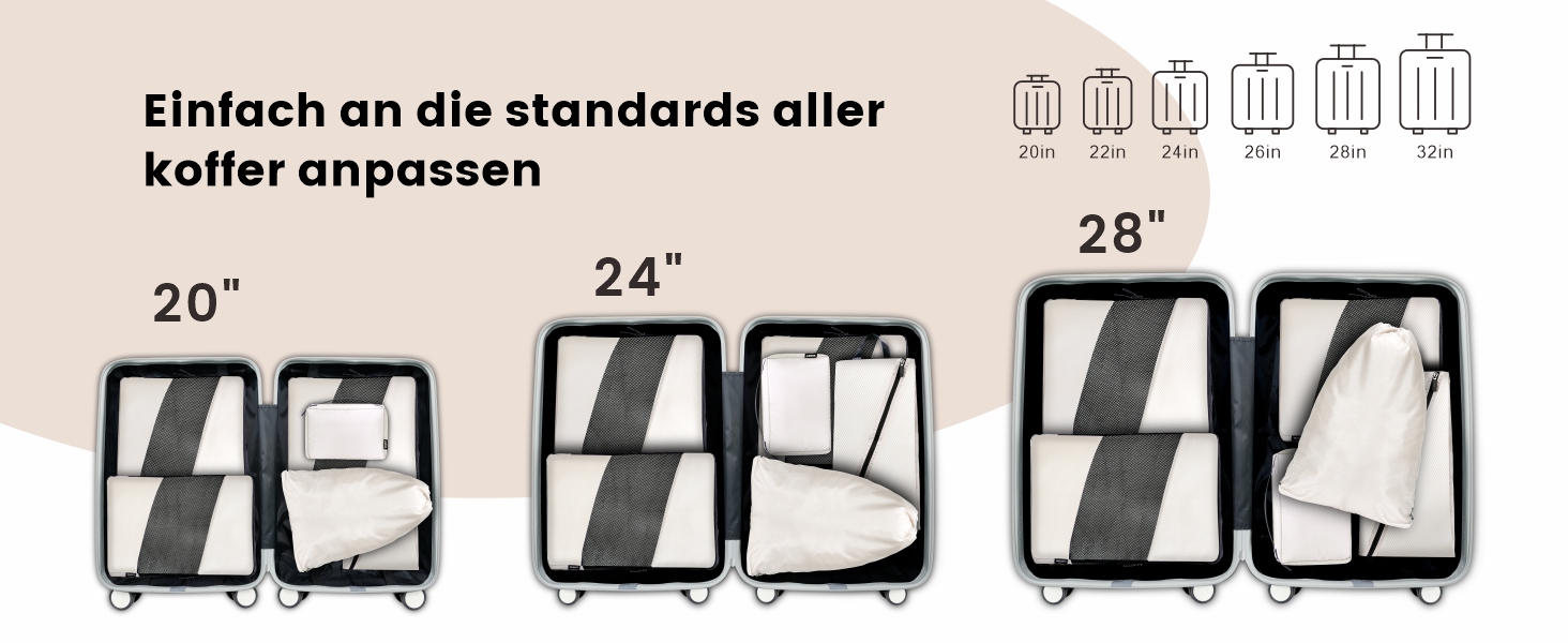 Набір органайзерів для валізи з компресією, 6 шт. - Кубики для пакування одягу, білий (Elfenbein) - Організація багажу в дорогу