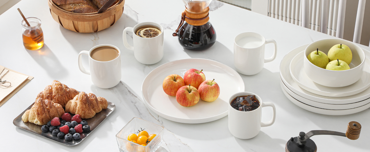 Набір чашок для кави MALACASA LUNA, 6 шт., 300 мл, порцеляна. Підходять для кави, чаю, соку, лате, капучино, какао. Можна мити в посудомийній машині та використовувати в мікрохвильовці. Серія LUNA, білий колір.