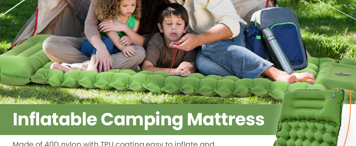 ROPODA Self-Inflating Camping Mat with Pillow & Foot Pump - Lightweight, Waterproof Sleeping Pad for Outdoor, Hiking & Travel