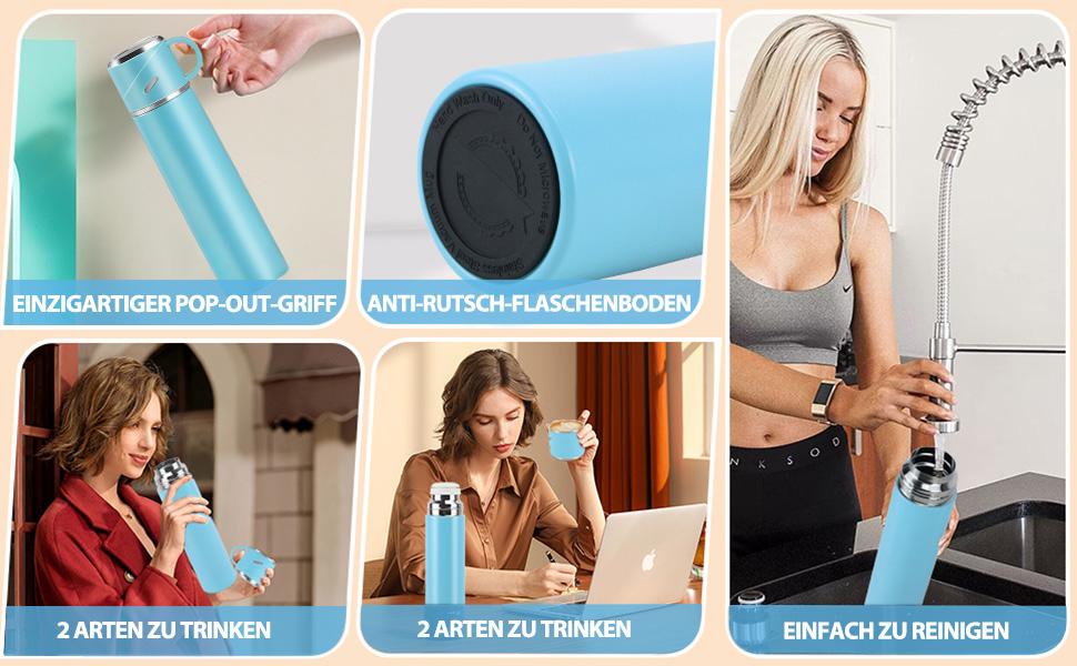 Термос IAGORYUE з нержавіючої сталі, 0,55л, ізольована пляшка з кришкою без витоку та ручкою, подвійні стінки, зберігає тепло та холод до 12 годин - для спорту, офісу, активного відпочинку (блакитний)