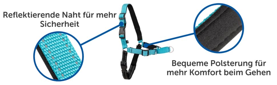 Нашийник для собак PetSafe Easy Walk Deluxe, без обмеження тяги, середній/великий, океаново-блакитний/чорний, з повідком 1.8 м