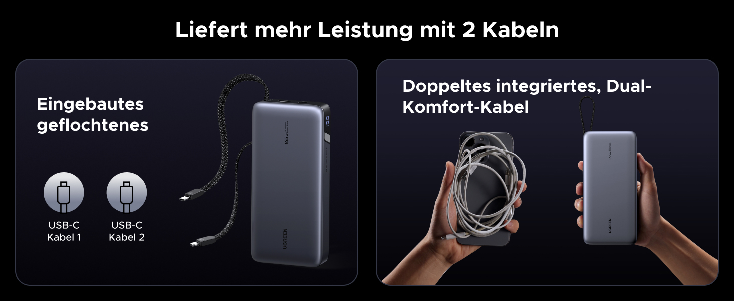 Power Bank UGREEN Nexode 25000mAh 165W з 2 USB-C кабелями (140W PD3.1) для MacBook Pro, Dell XPS, iPad Pro, Steam Deck, Galaxy S25 Ultra, iPhone 17