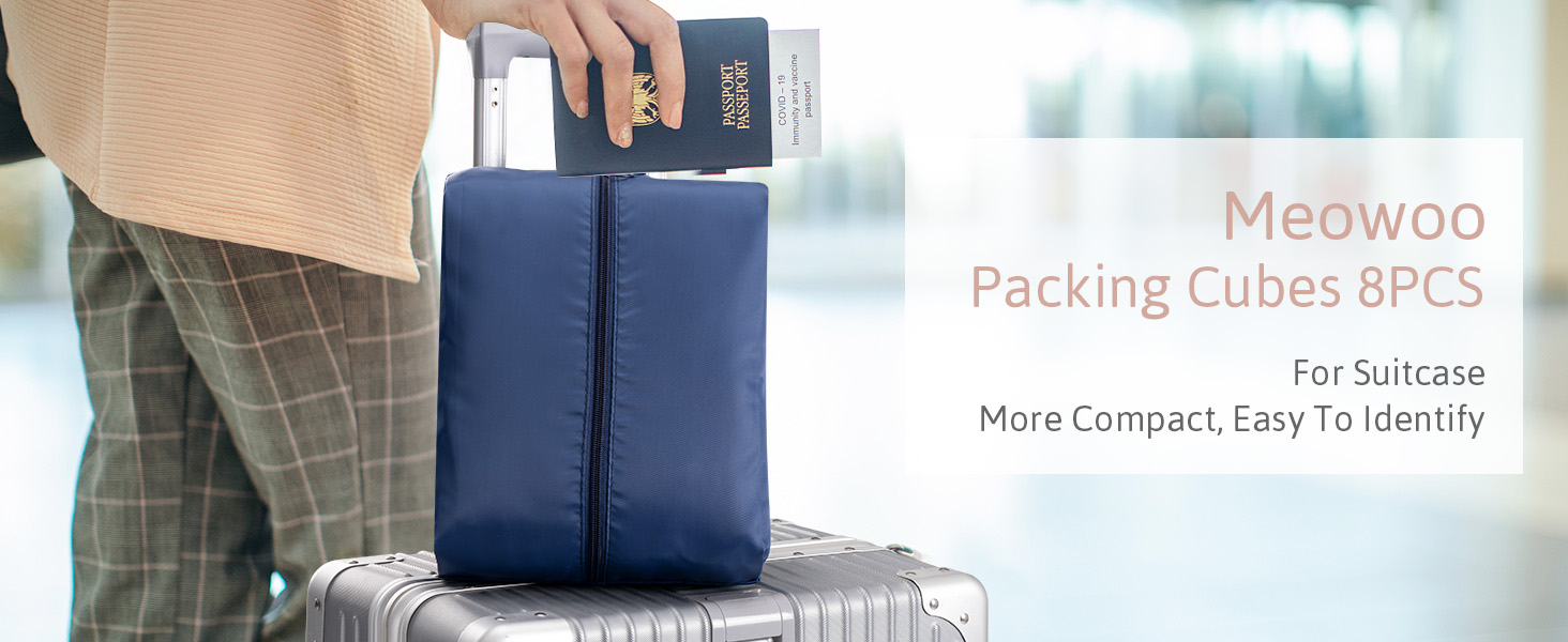 Органайзер для валізи Meowoo, набір 8 шт., Packing Cubes для подорожей та бізнесу, система зберігання багажу (Морська синя)