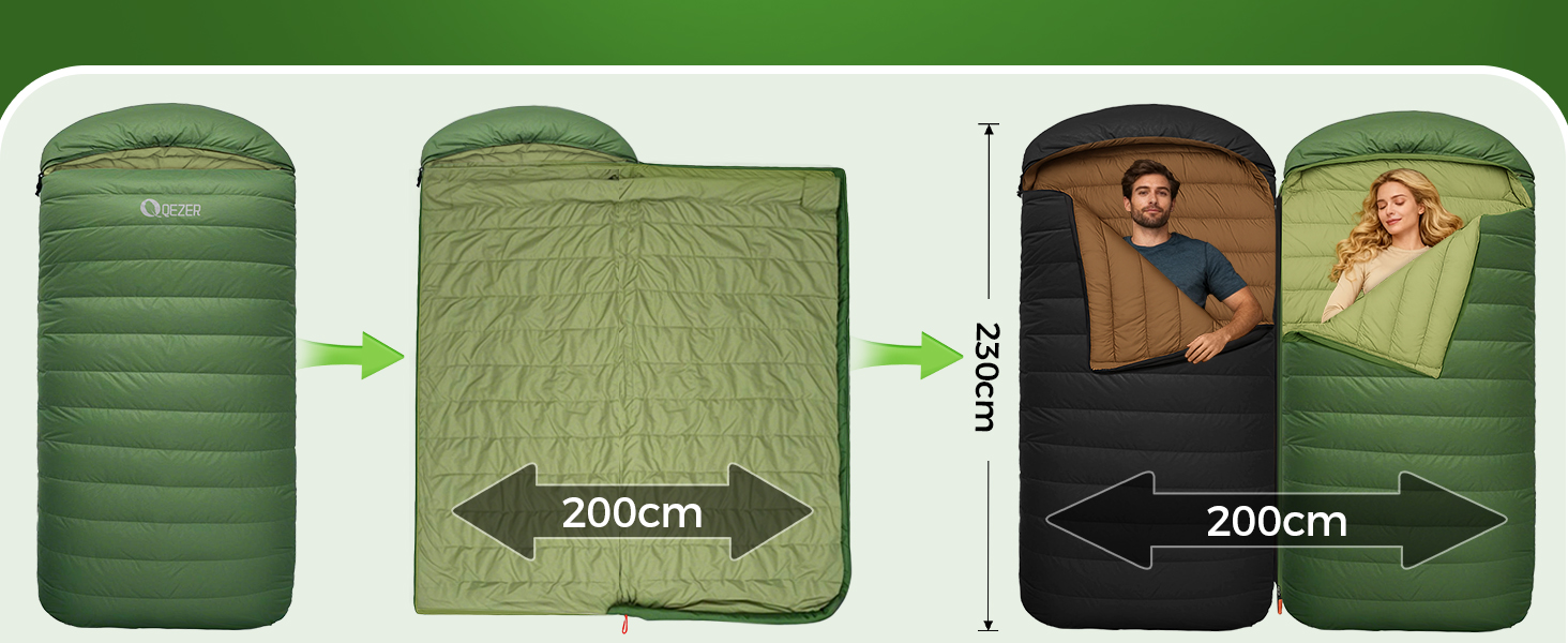 Спальний мішок XXL з пуху на 3-4 сезони, 230x100 см, для дорослих, кемпінг, походи, 3°C, чорний