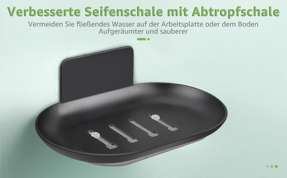 Тримач для мила настінний без свердління, нержавіюча сталь, з піддоном для стікання води, чорний. Підходить для ванної кімнати та кухні, для мила, губок, щіток.