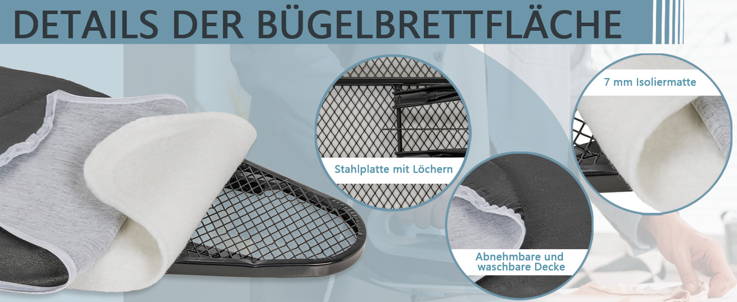 Відкидна прасувальна дошка з підставкою для праски, регульована по висоті, з неслизькими ніжками, компактна, чорна (122 x 38 см)