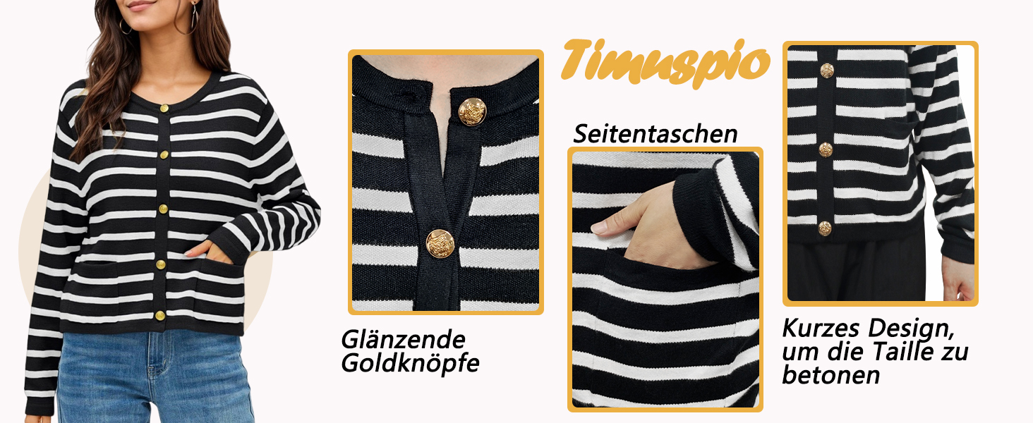 Жіноча коротка в'язана куртка з двома кишенями на ґудзиках, смугастий пуловер, стильна осіння кардиган, круглий виріз, модна в'язана кофта XL чорного кольору