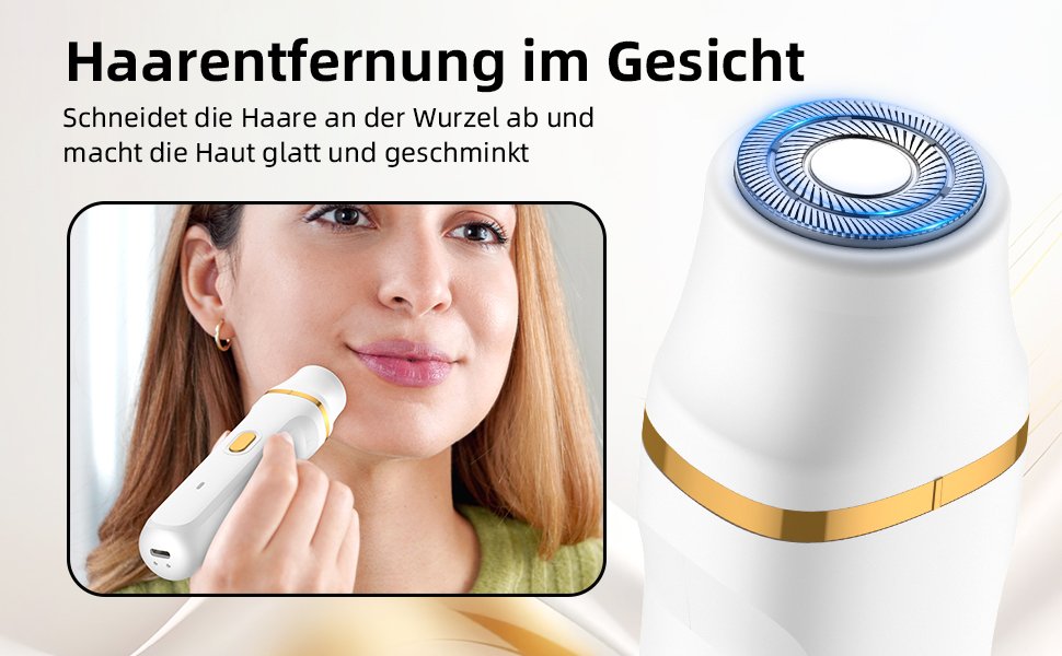 Електричний жіночий епілятор 2-в-1 для обличчя та тіла, з 2 насадками та гребінцем, водонепроникний (IPX7), білий