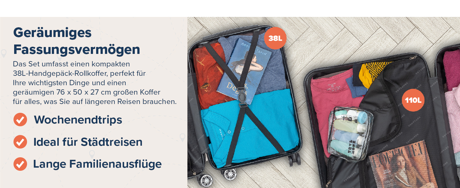 Валіза ручної поклажі TRVLMORE 54x36x20 см - жорсткий корпус, з колесами, сірий (2 шт. у наборі)