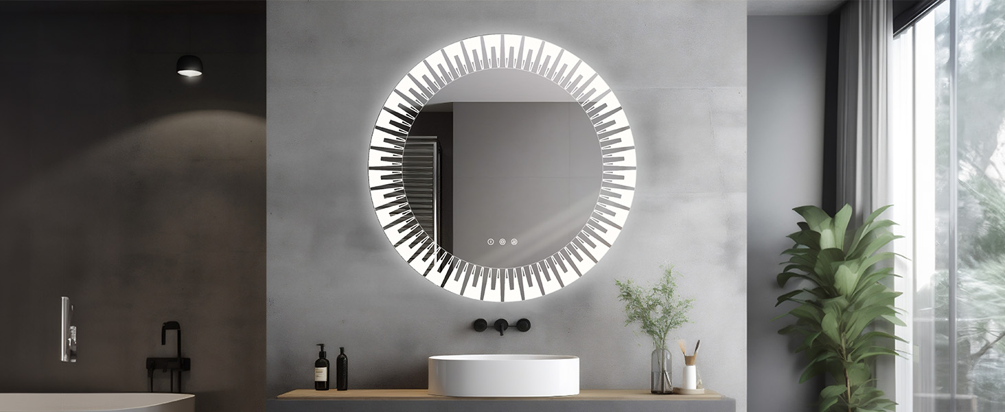 Круглий дзеркало для ванної кімнати YOLEO з підсвічуванням, 60 см, сенсорне керування, захисне скло, 3 кольори світла, регулювання яскравості, 80x80 см