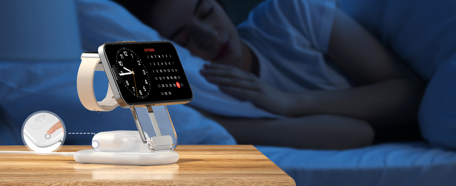 MagSafe Зарядна станція 3-в-1: Бездротовий зарядний пристрій для Apple Watch Series 9/Ultra 2/1, iPhone 16/15/14/13/12, AirPods - Чорний