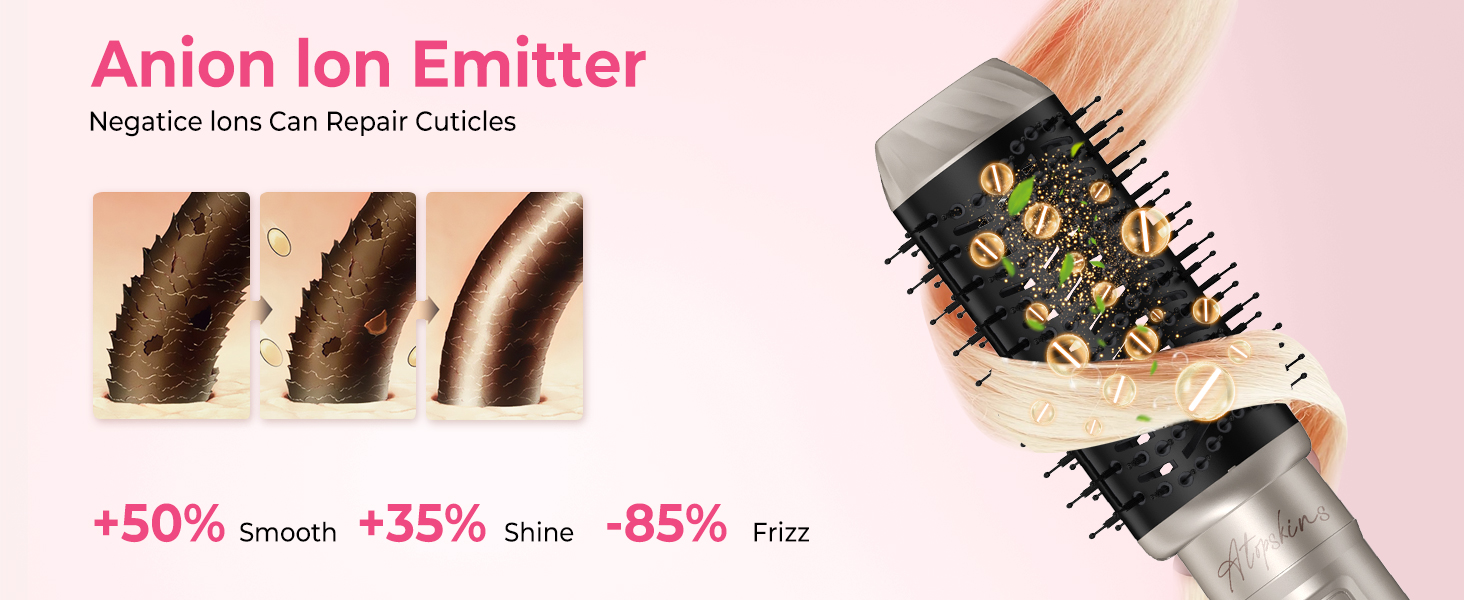 Набір для укладки волосся Atopskins 6 в 1: фен-щітка, плойка, круглі щітки, 1000W, рожевий (крем-золотий)