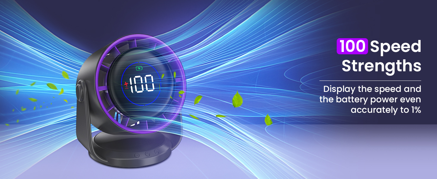 Настільний вентилятор Leise: тихий, перезаряджається через USB, ефективне охолодження, 100 швидкостей, компактний, портативний, кут нахилу 105°, LED дисплей, для офісу та подорожей