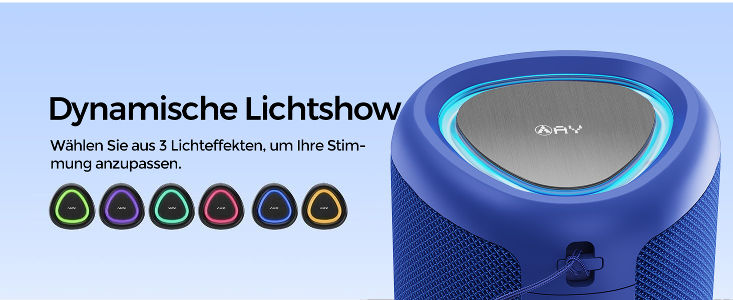 Портативна Bluetooth колонка AY з підсвіткою, водонепроникна IPX5, AUX/TF-карта, 24 год роботи, синя